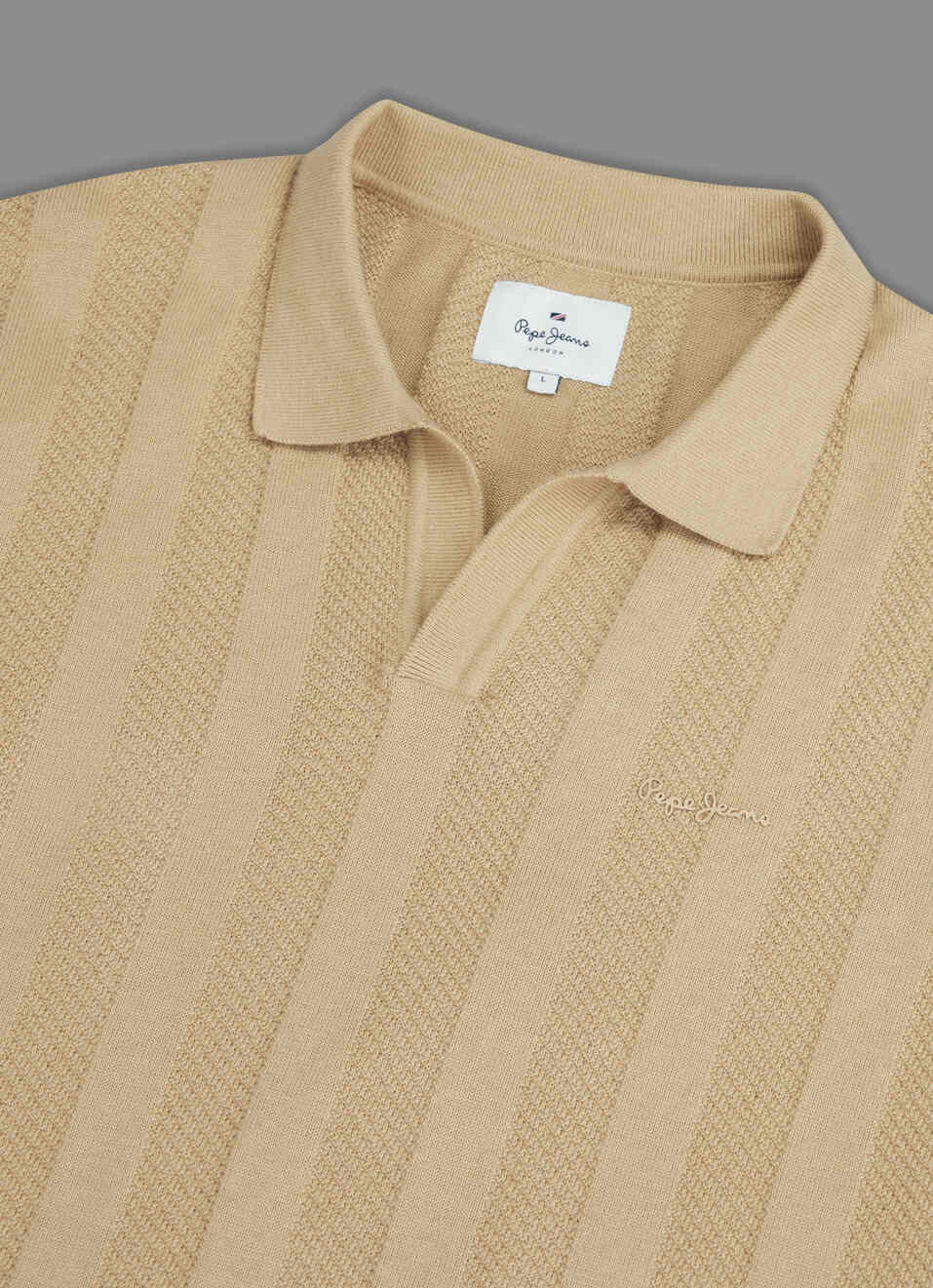 Men Beige Regular Fit Short Sleeve Textured Knitted Polo, , large image number 3