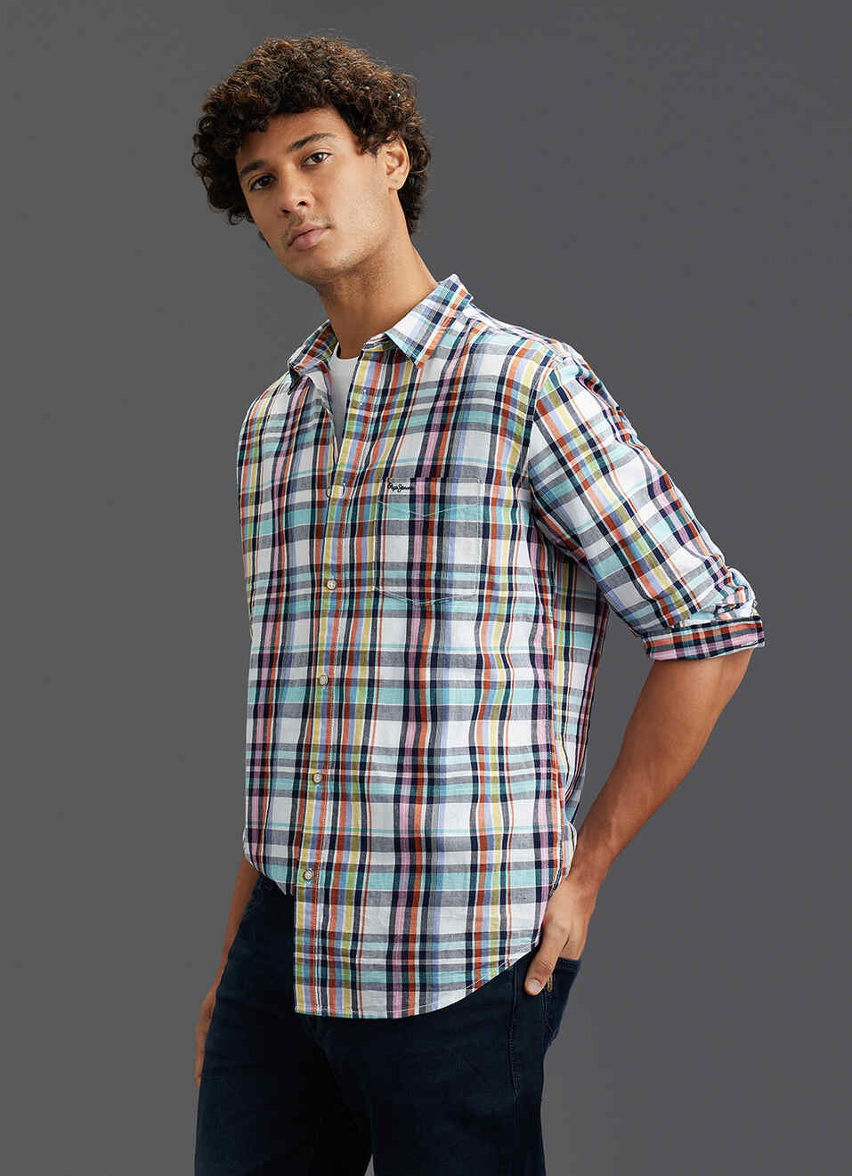 Men Blue Checked Regular Fit Full Sleeve Casual Shirt, , large image number 7