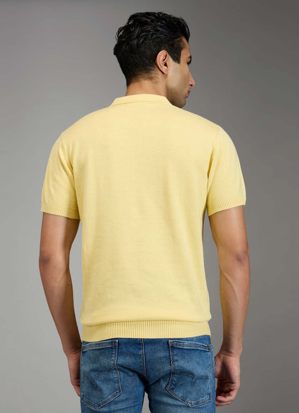 Men Yellow Solid Regular Fit Johnny Collar Polo T-shirt, , large image number 6