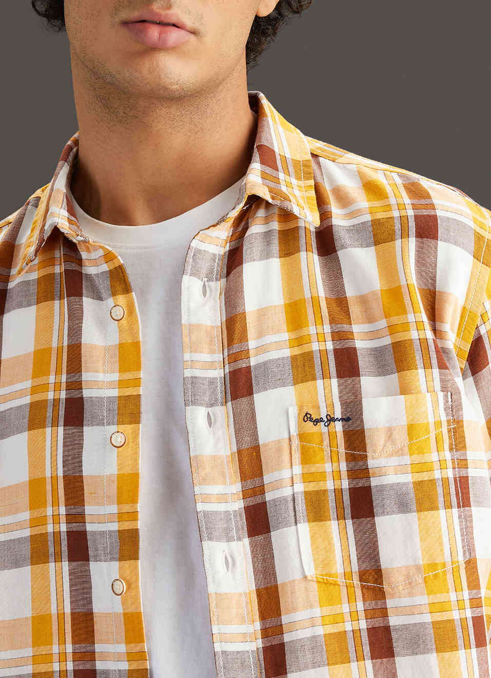 Men Yellow Checked Regular Fit Cotton Linen Shirt, , large image number 1