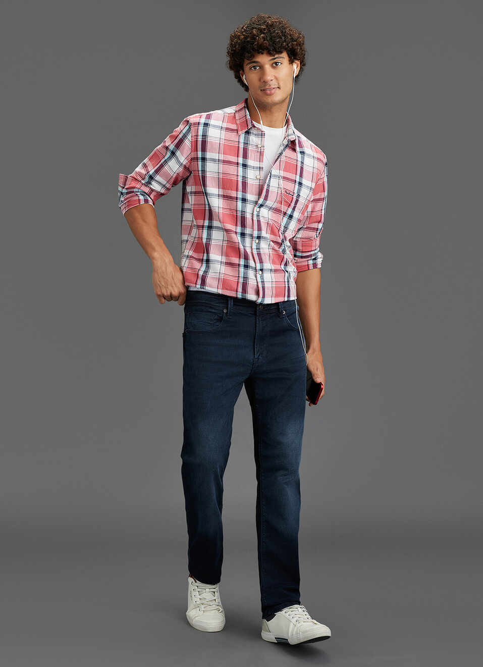 Men Peach Orange Checked Regular Fit Full Sleeve Casual Shirt, , large image number 2