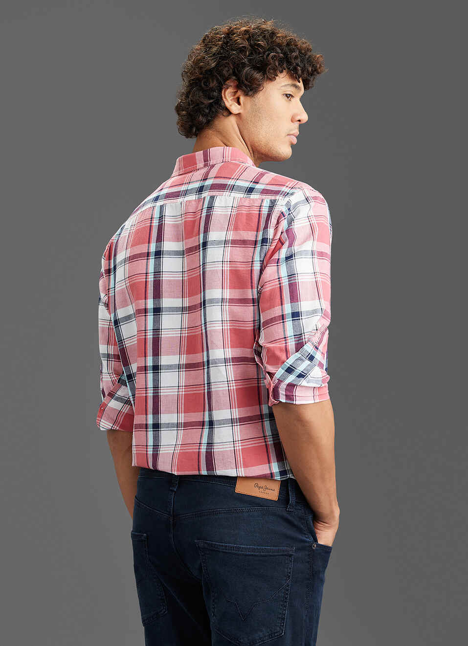 Men Peach Orange Checked Regular Fit Full Sleeve Casual Shirt, , large image number 6