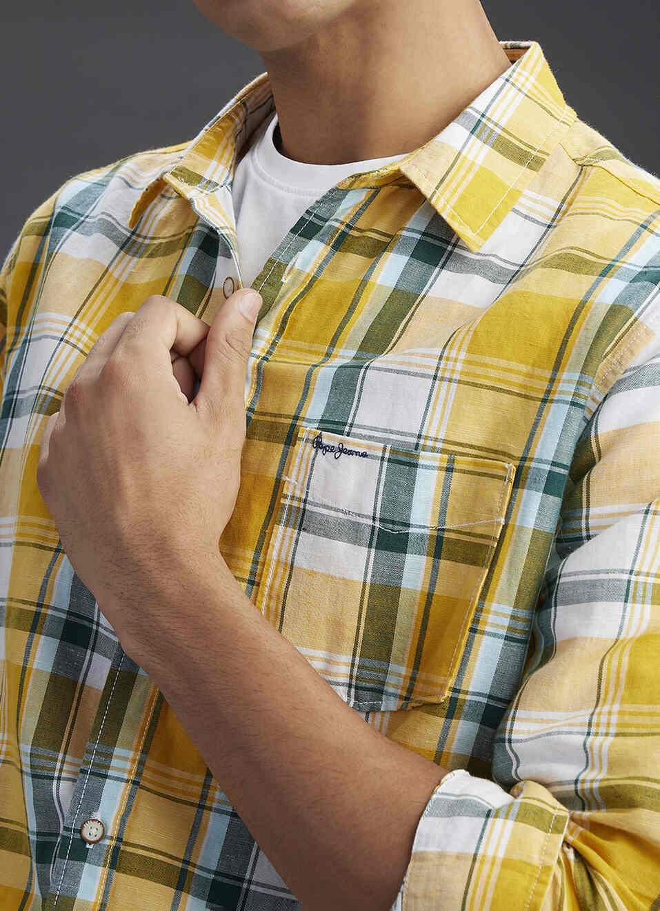 Men Yellow Checked Regular Fit Cotton Linen Shirt, , large image number 1