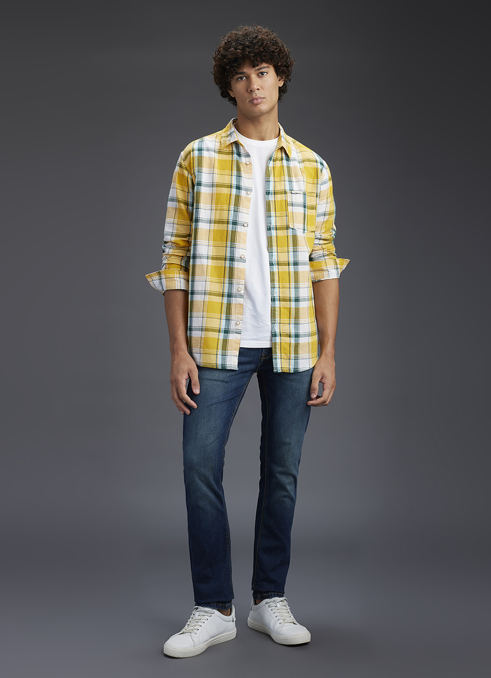 Men Yellow Checked Regular Fit Cotton Linen Shirt, , large image number 2