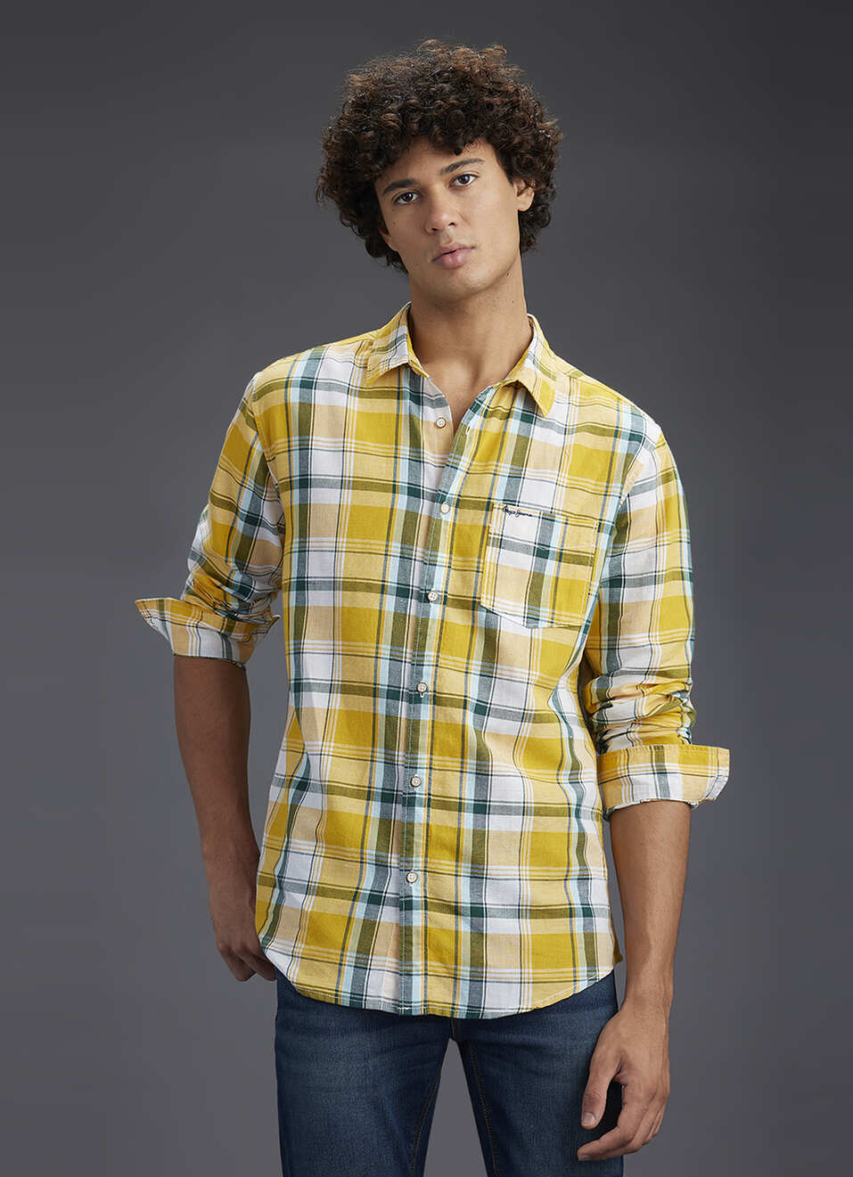 Men Yellow Checked Regular Fit Cotton Linen Shirt, , large image number 5