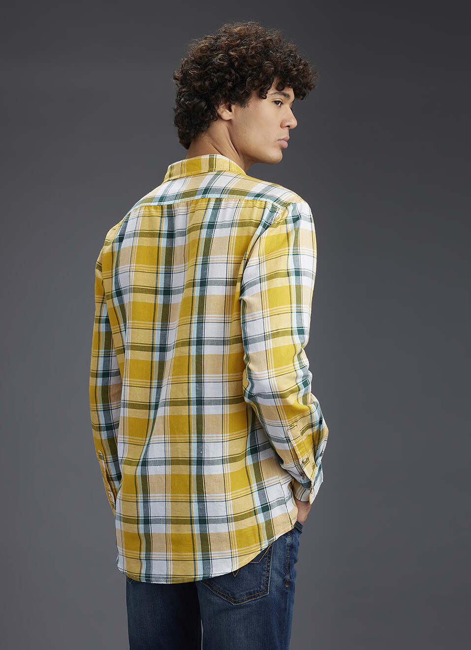 Men Yellow Checked Regular Fit Cotton Linen Shirt, , large image number 6
