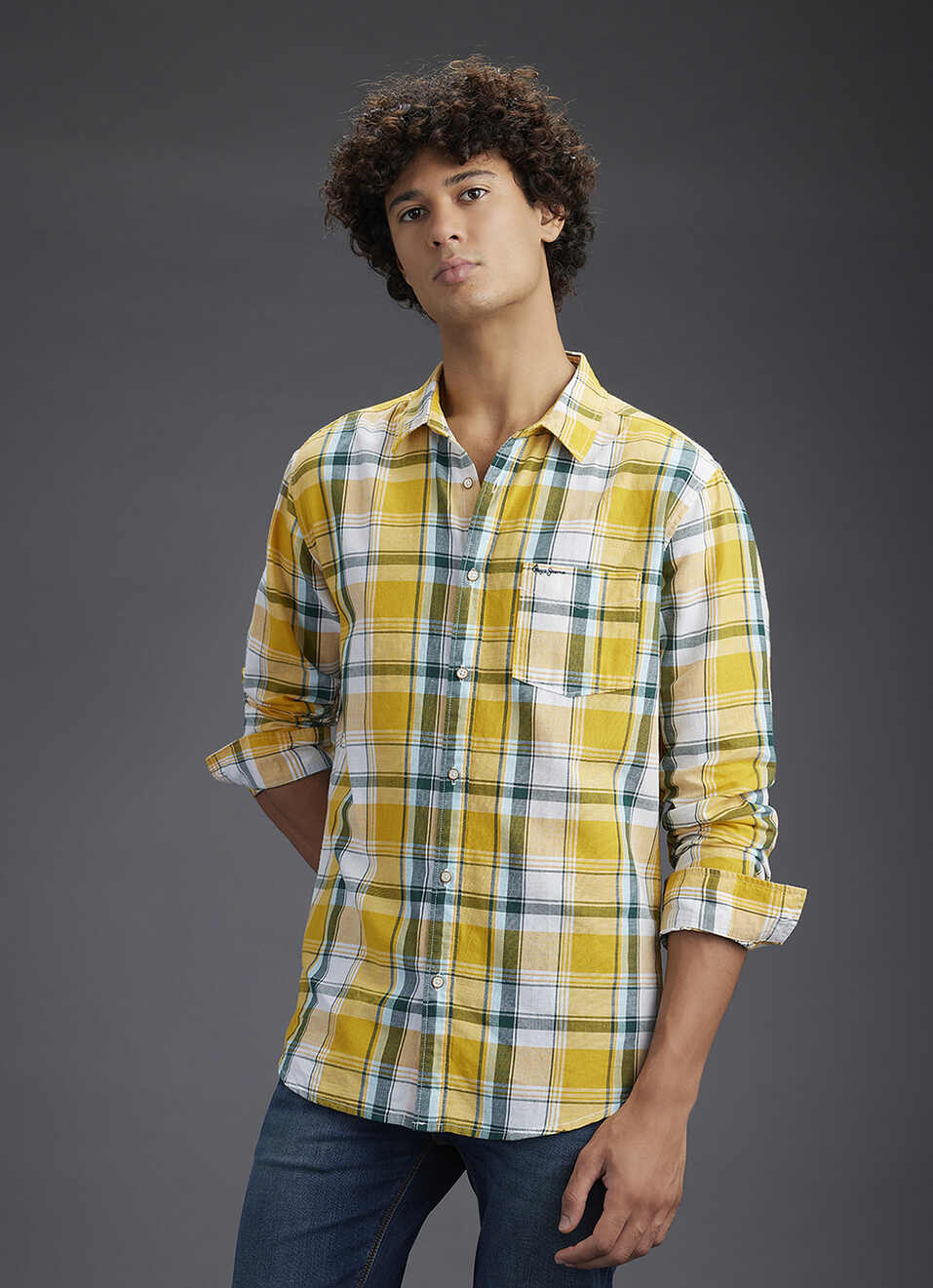 Men Yellow Checked Regular Fit Cotton Linen Shirt, , large image number 7