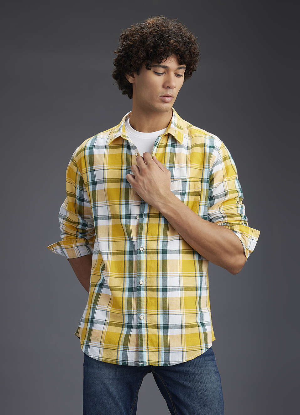 Men Yellow Checked Regular Fit Cotton Linen Shirt, , large image number 0