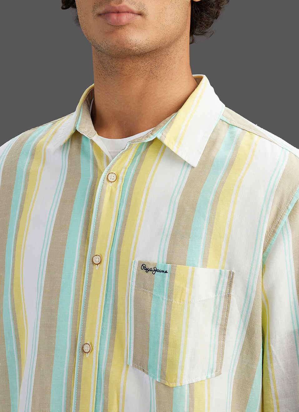 Men Yellow Striped Regular Fit Cotton Linen Shirt, , large image number 1