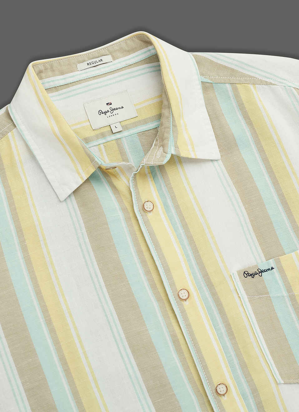 Men Yellow Striped Regular Fit Cotton Linen Shirt, , large image number 3