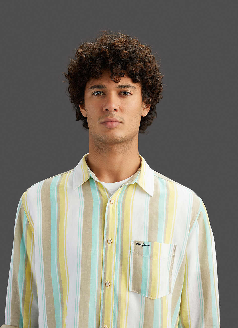 Men Yellow Striped Regular Fit Cotton Linen Shirt, , large image number 4