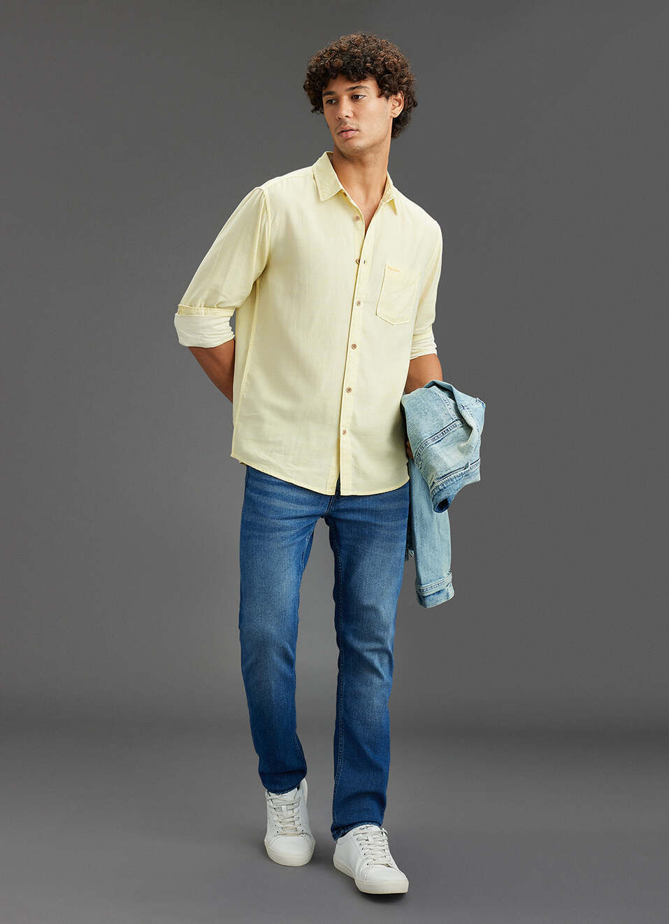 Men Light Yellow Solid Regular Fit Full Sleeve Casual Shirt, , large image number 2