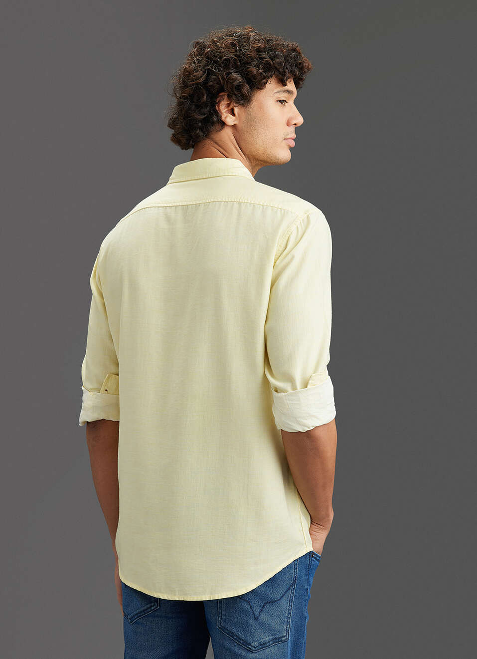 Men Light Yellow Solid Regular Fit Full Sleeve Casual Shirt, , large image number 6