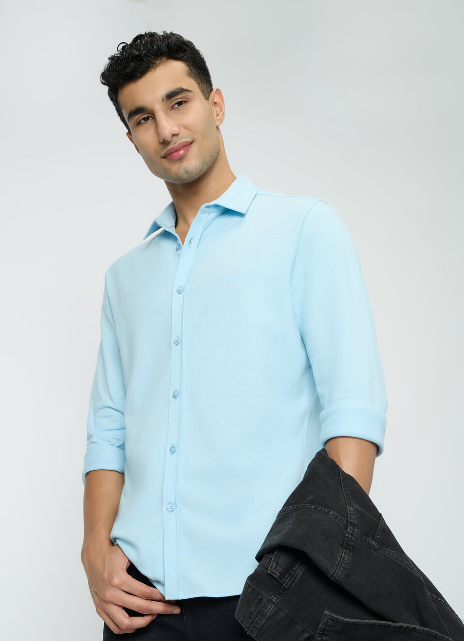 Men Blue Solid Shirt, , large image number 0