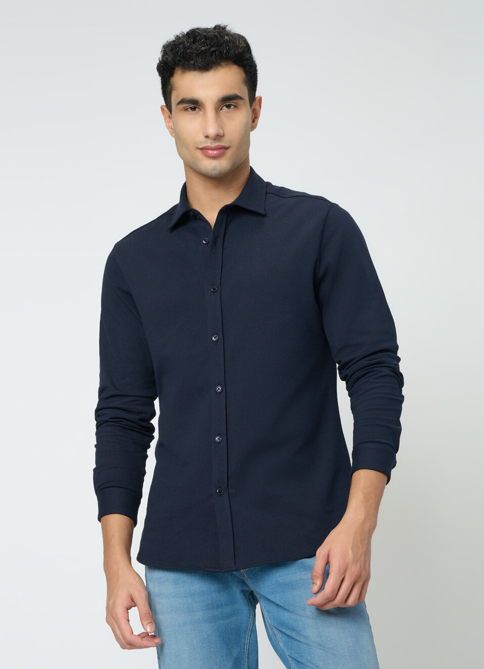 Men Navy Solid Shirt, , large image number 1
