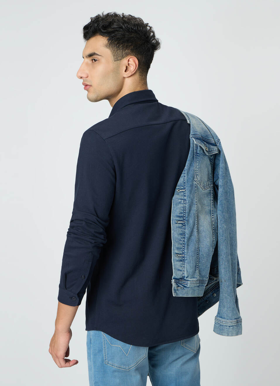 Men Navy Solid Shirt, , large image number 2