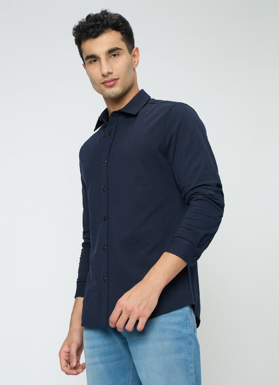 Men Navy Solid Shirt, , large image number 3