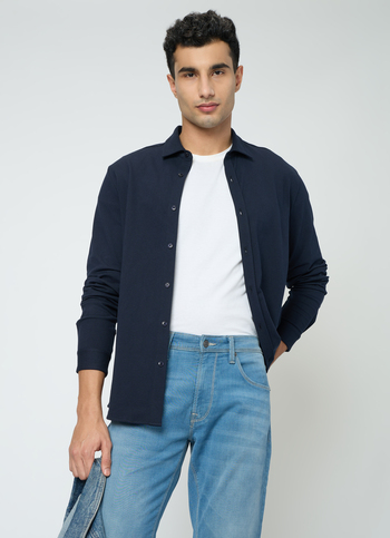 Men Navy Solid Shirt