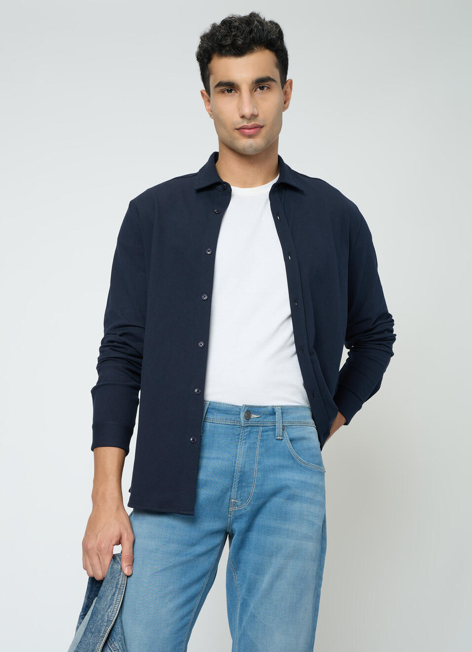 Men Navy Solid Shirt, , large image number 0