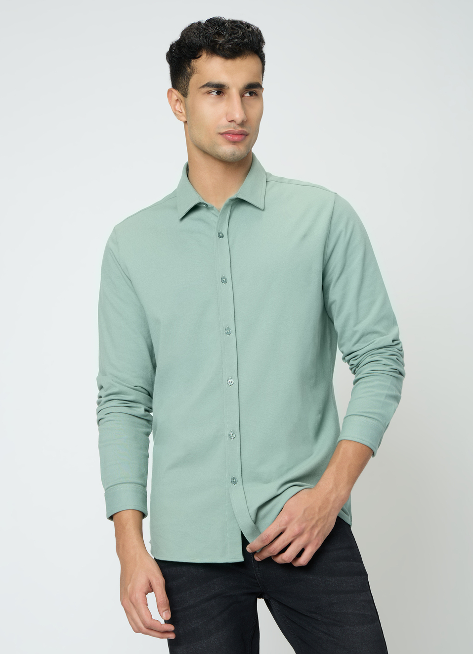 Men Green Solid Shirt, , large image number 1