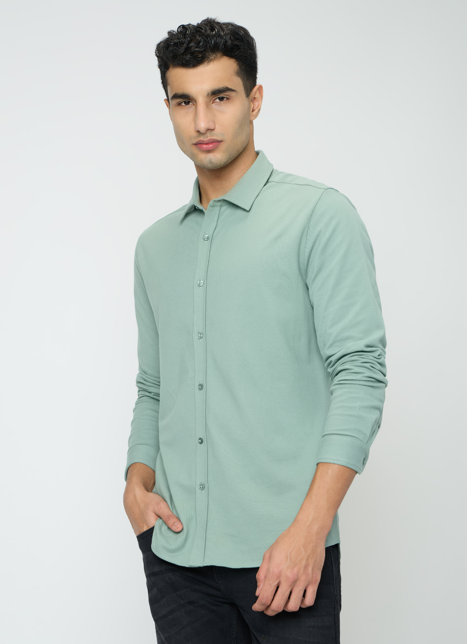 Men Green Solid Shirt, , large image number 3