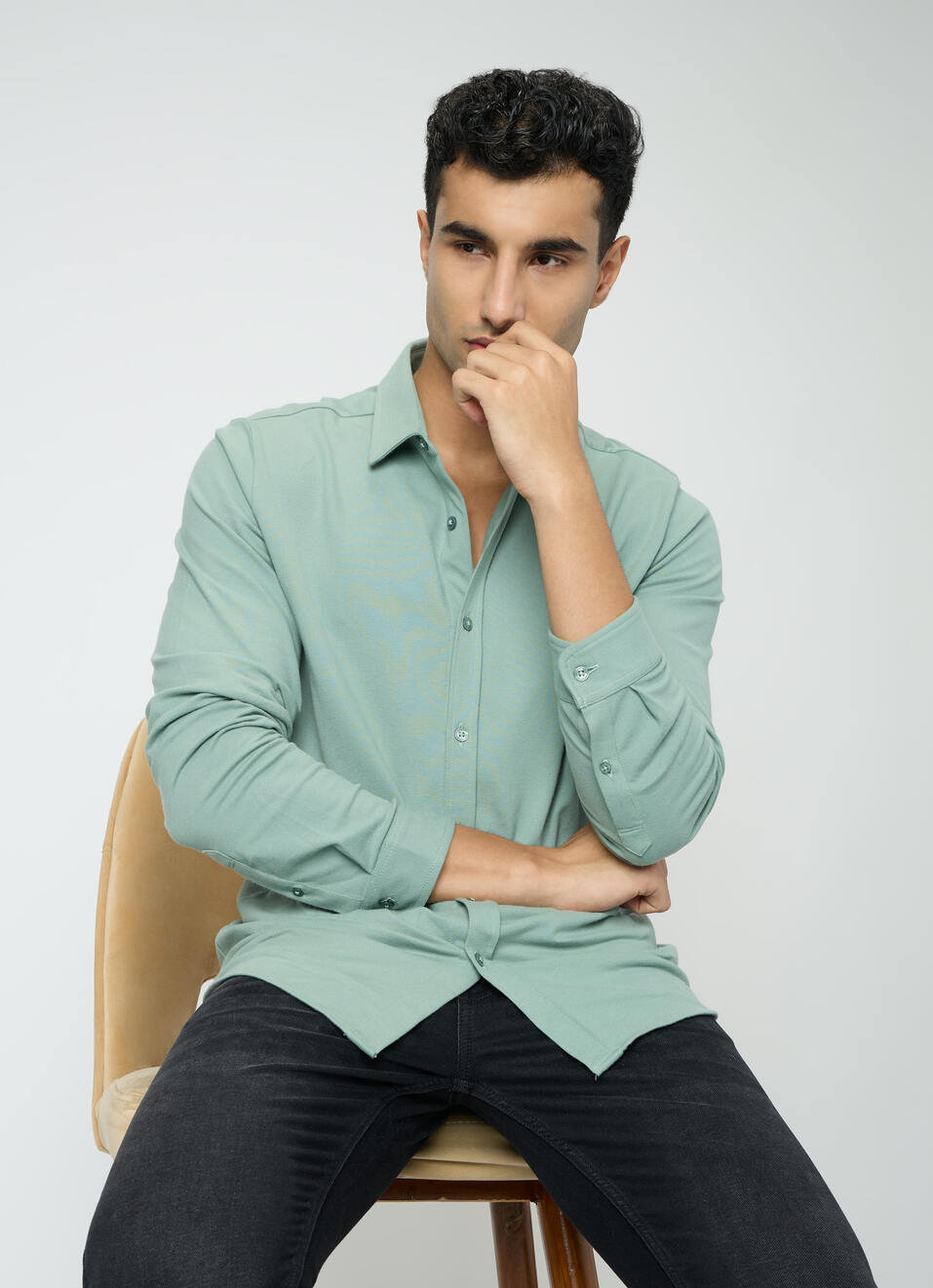 Men Green Solid Shirt, , large image number 0