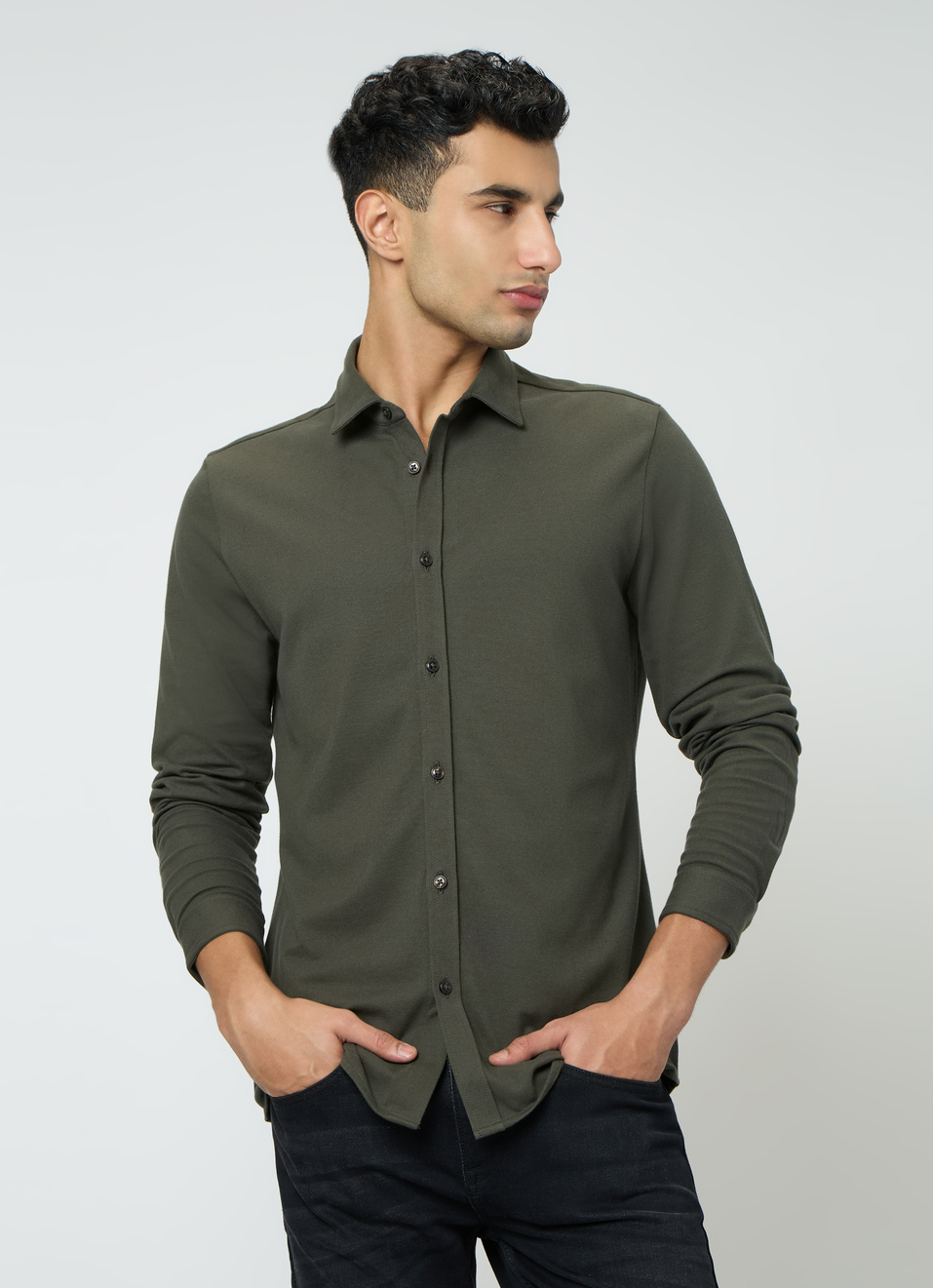 Men Green Solid Shirt, , large image number 1