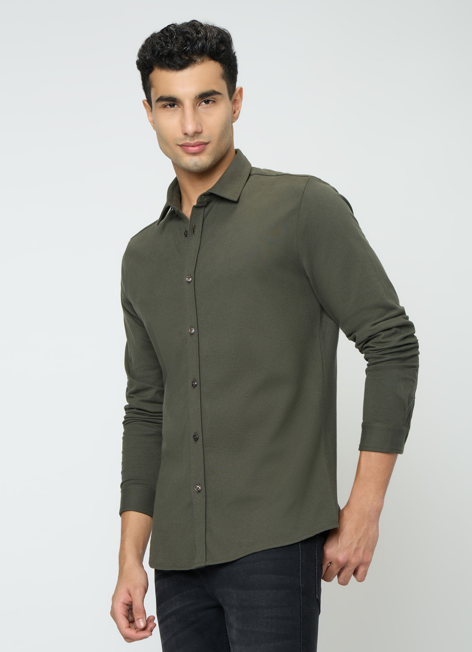 Men Green Solid Shirt, , large image number 3