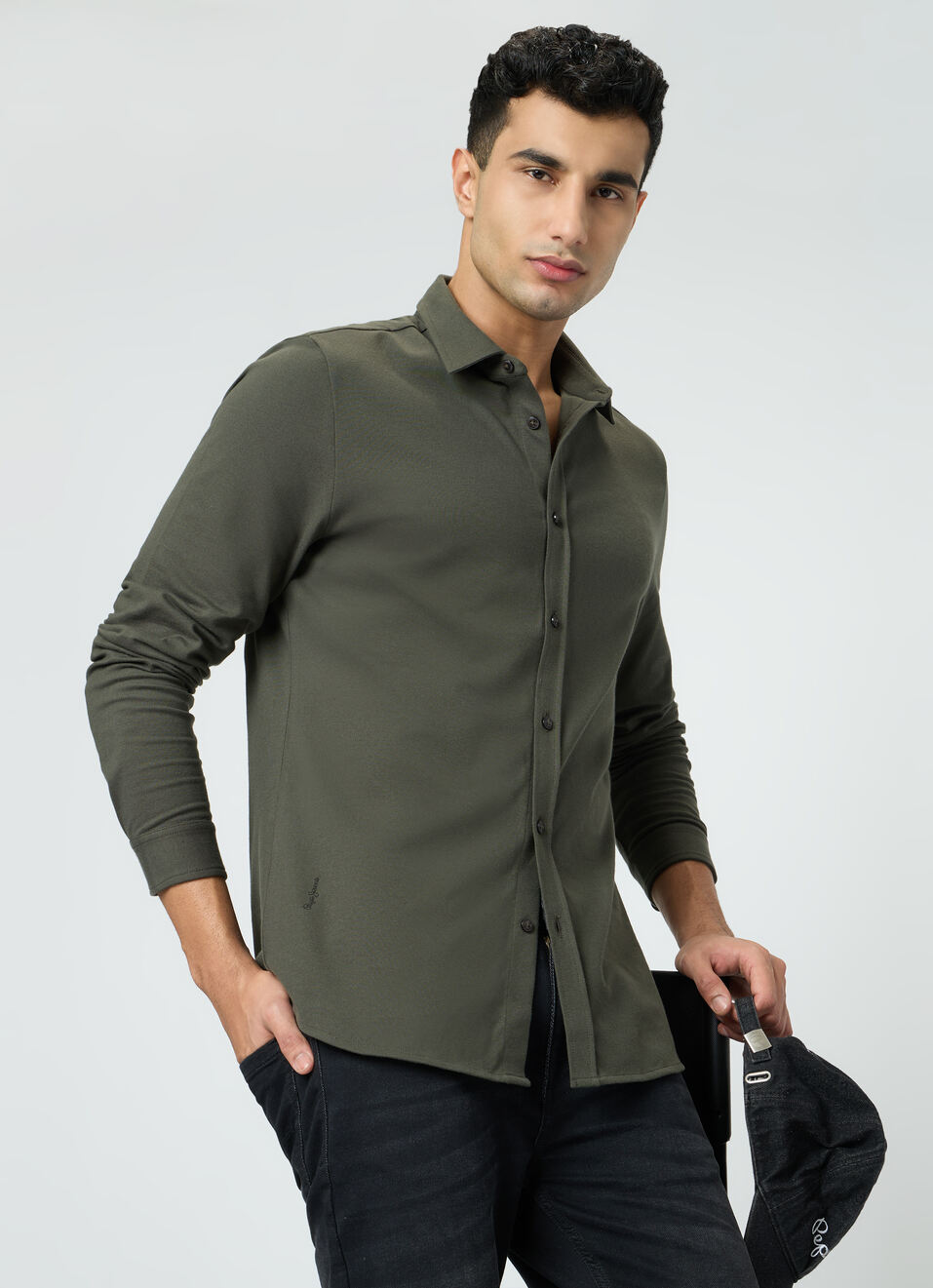 Men Green Solid Shirt, , large image number 0
