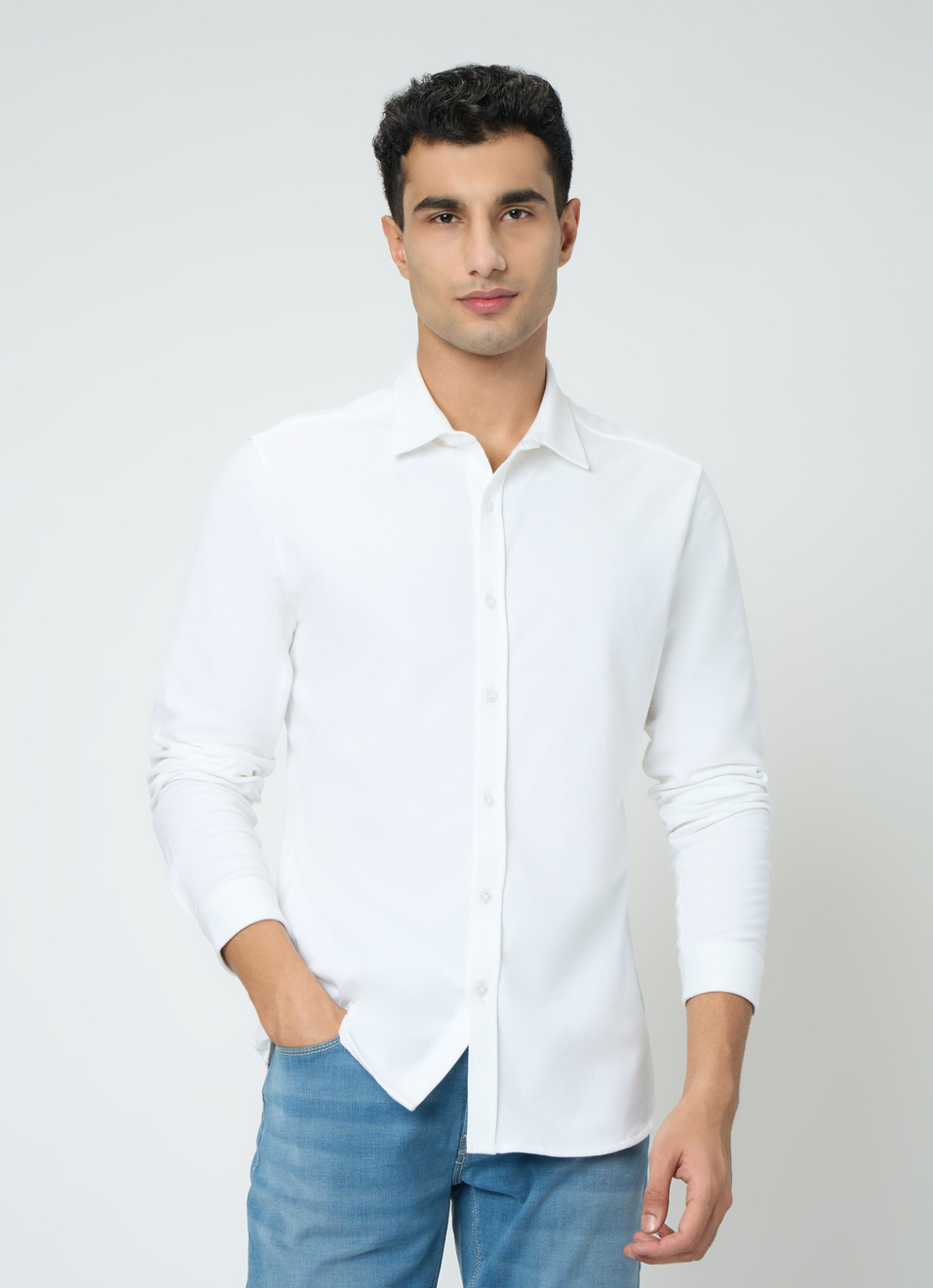 Men White Solid Shirt, , large image number 1