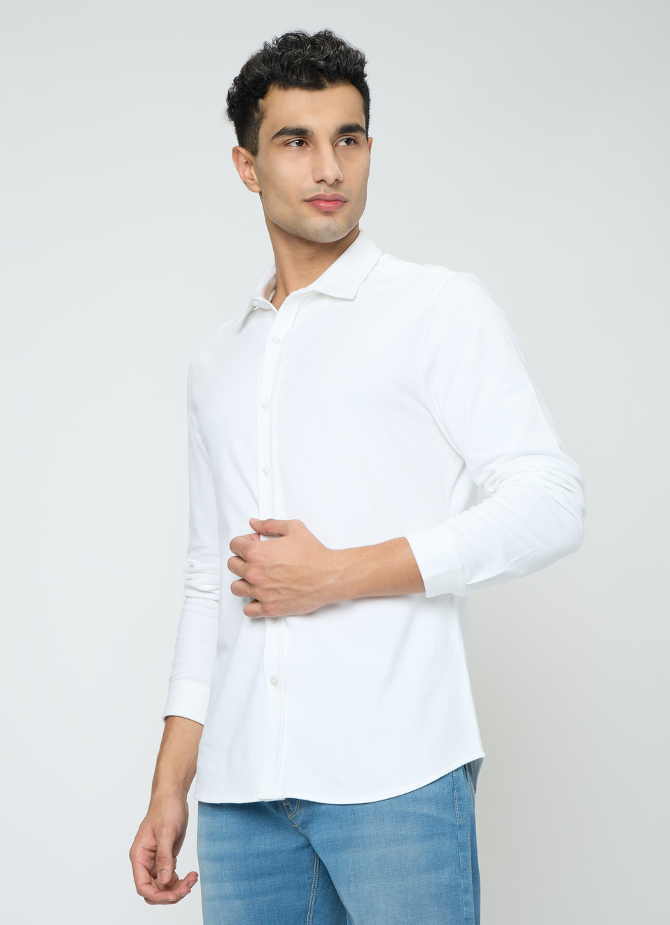 Men White Solid Shirt, , large image number 3