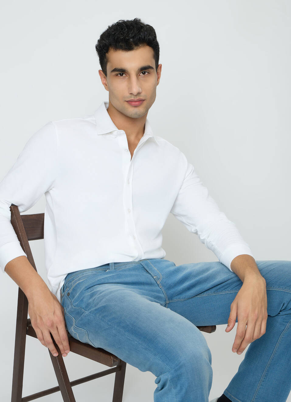 Men White Solid Shirt, , large image number 0