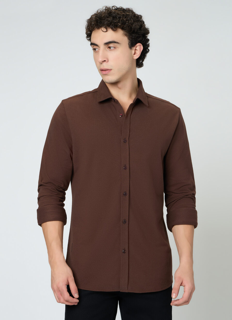 Men Brown Solid Shirt, , large image number 1