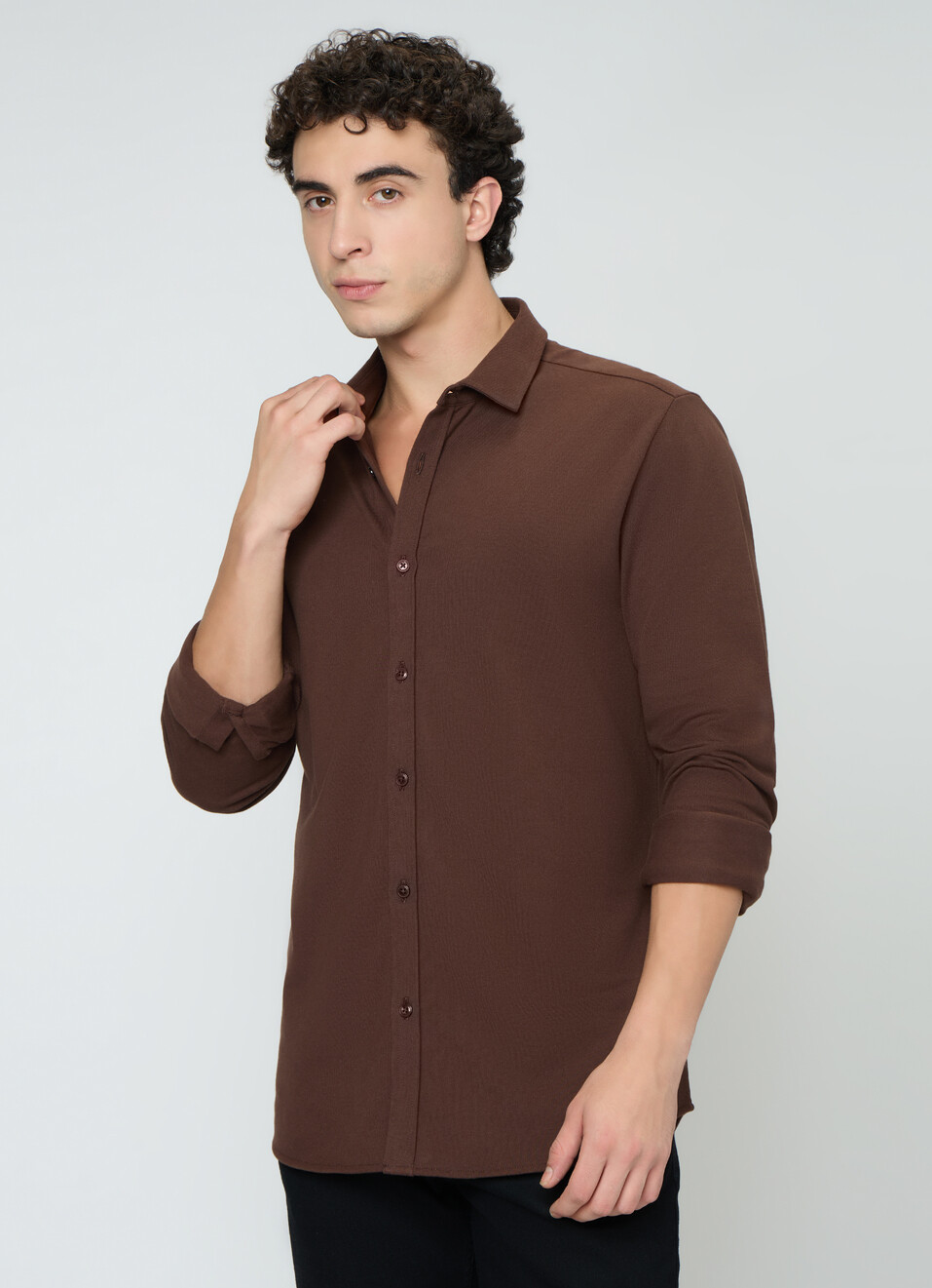 Men Brown Solid Shirt, , large image number 3