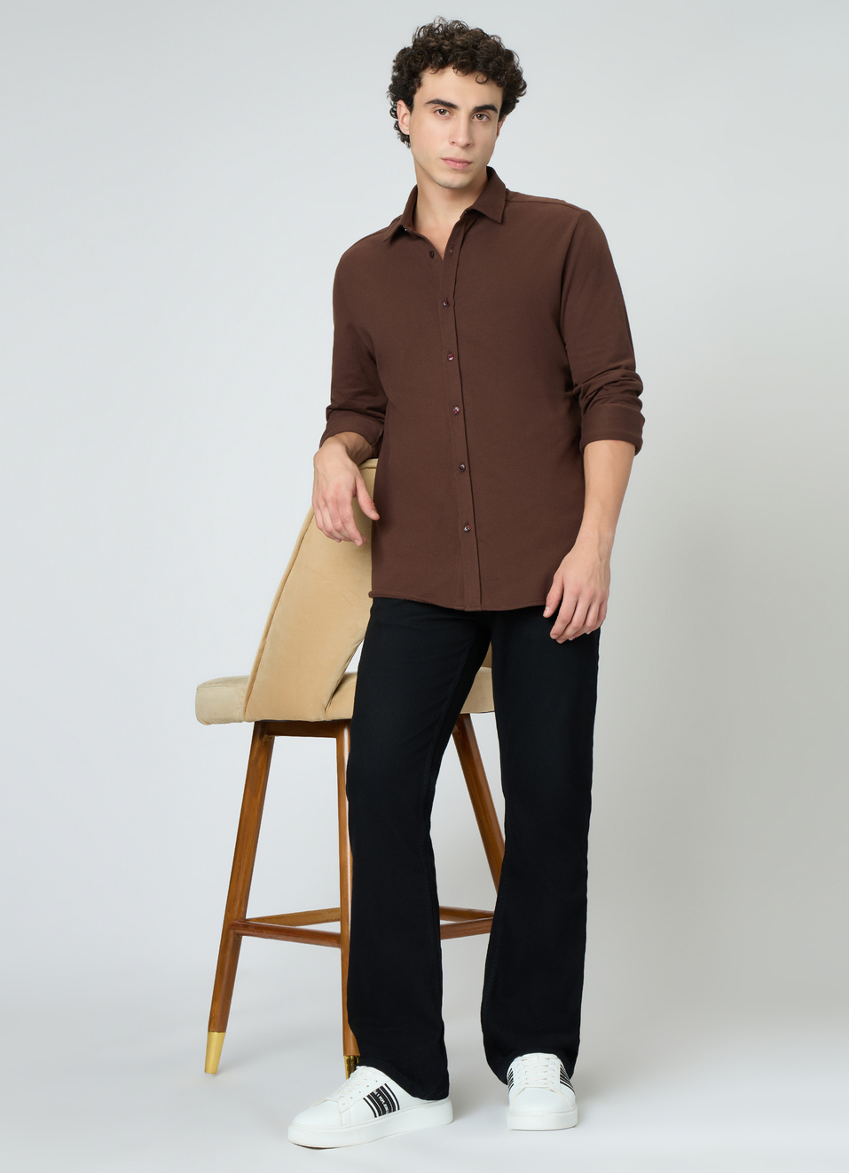 Men Brown Solid Shirt, , large image number 5