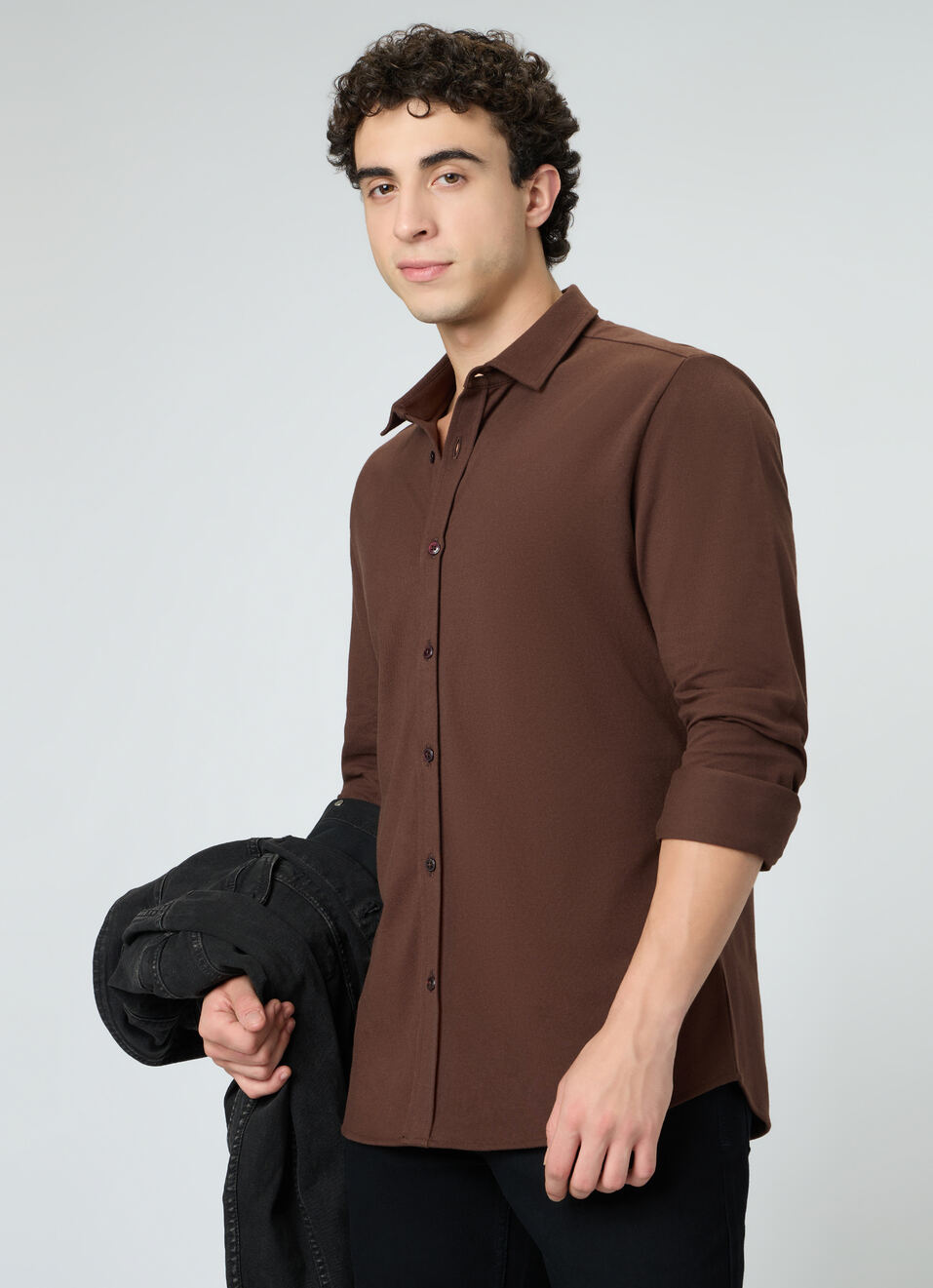 Men Brown Solid Shirt, , large image number 0
