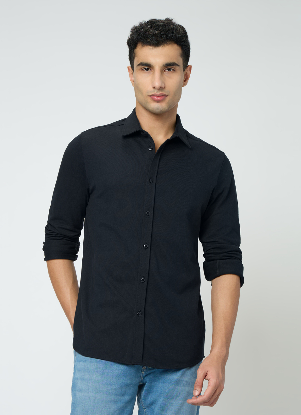 Men Black Solid Shirt, , large image number 1
