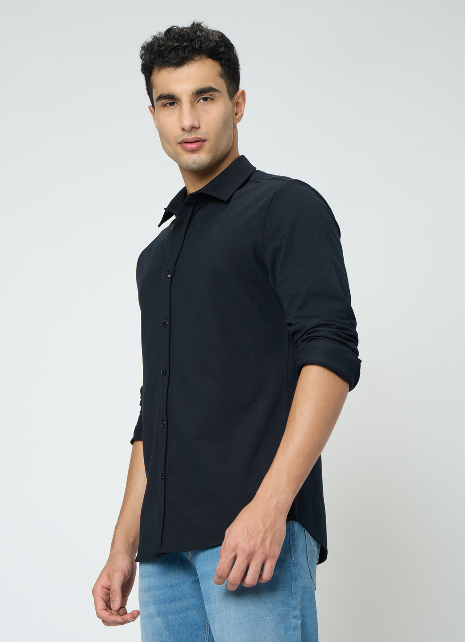 Men Black Solid Shirt, , large image number 3