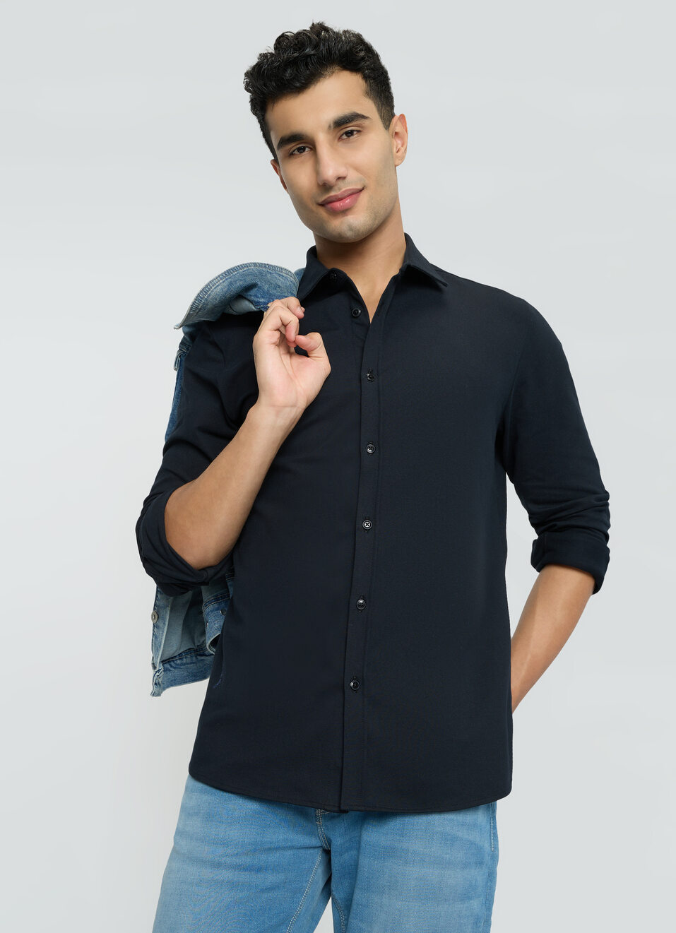 Men Black Solid Shirt, , large image number 0
