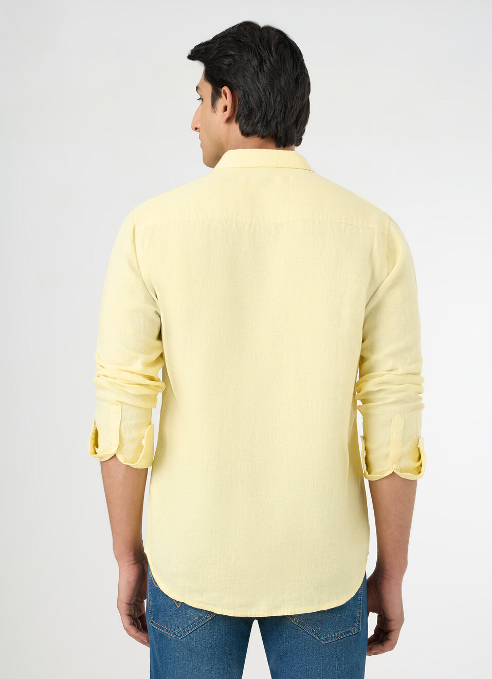 Men Light Yellow Pure Linen Full Sleeve Shirt, , large image number 2