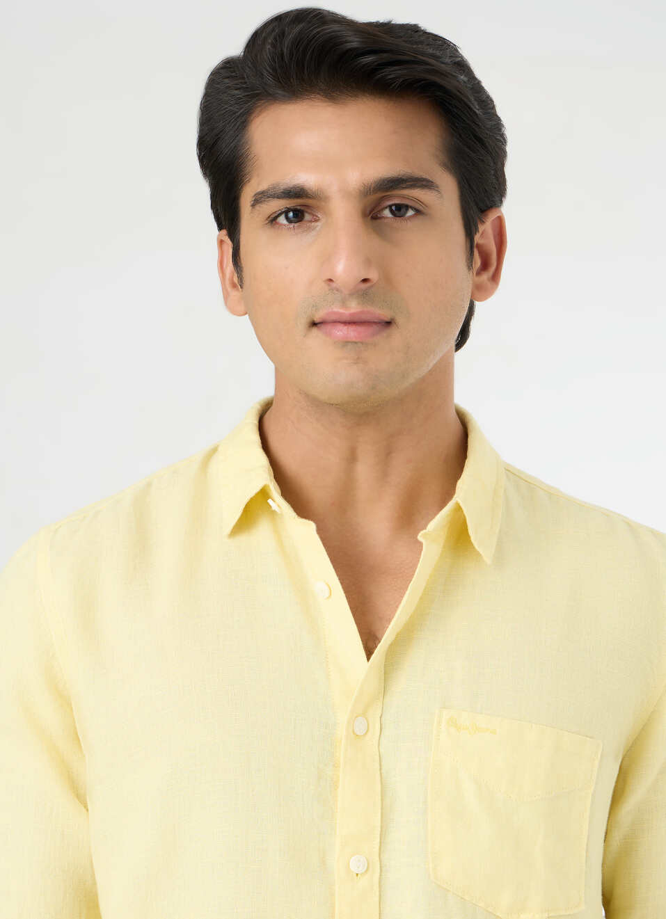Men Light Yellow Pure Linen Full Sleeve Shirt, , large image number 4