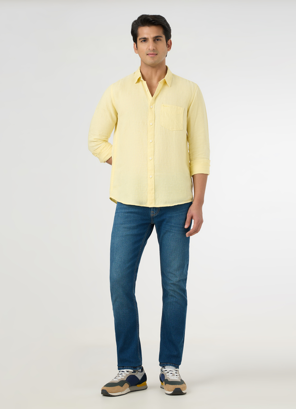 Men Light Yellow Pure Linen Full Sleeve Shirt, , large image number 5