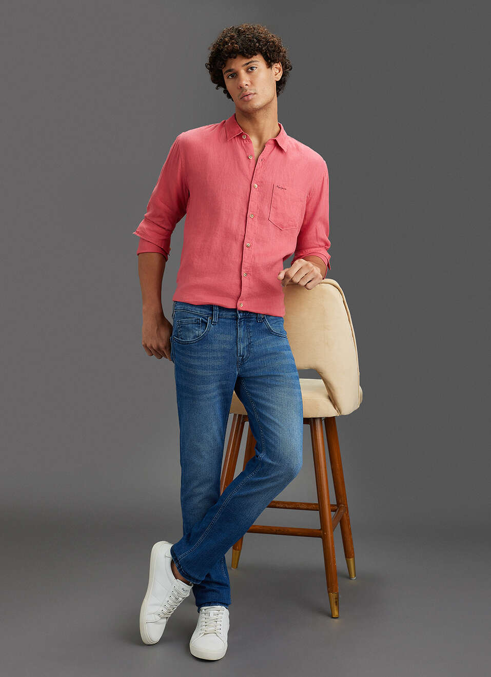 Men Pink Pure Linen Full Sleeve Shirt, , large image number 2