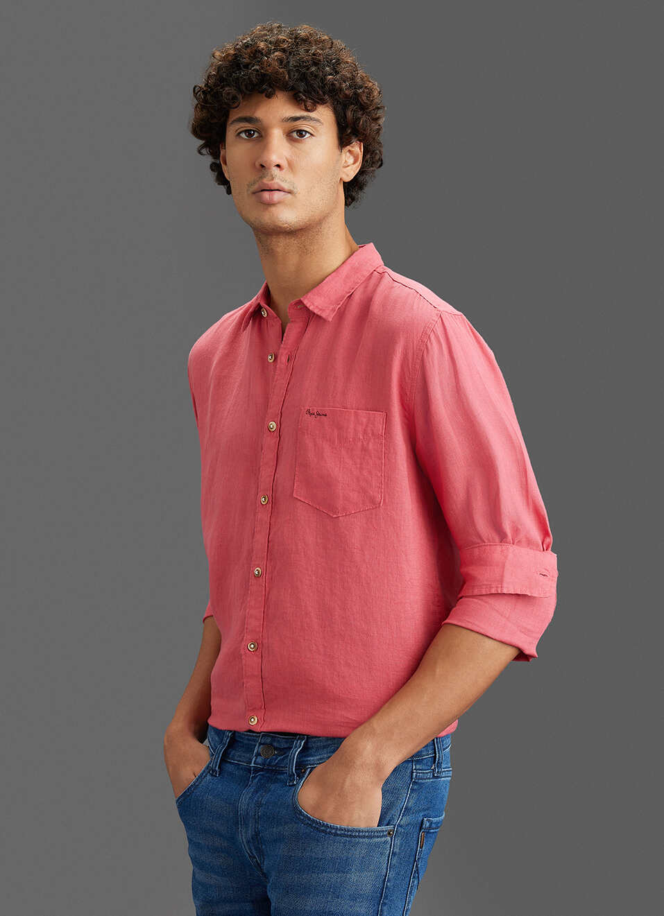 Men Pink Pure Linen Full Sleeve Shirt, , large image number 7