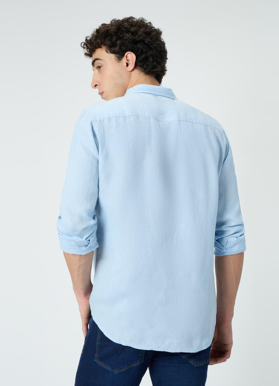 Men Sky Blue Pure Linen Full Sleeve Shirt, , large image number 2