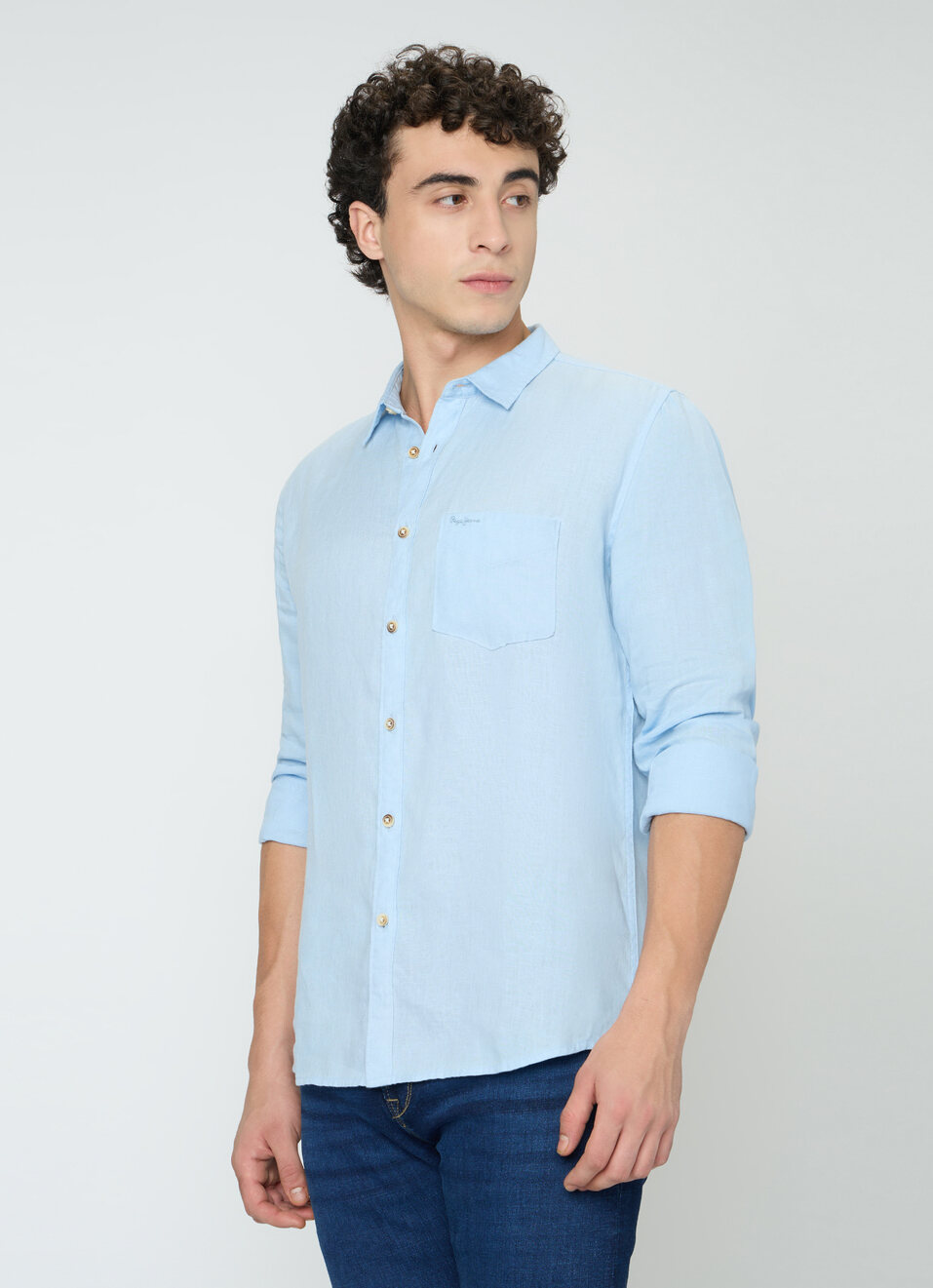 Men Sky Blue Pure Linen Full Sleeve Shirt, , large image number 3