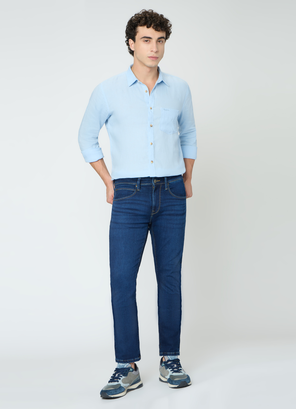 Men Sky Blue Pure Linen Full Sleeve Shirt, , large image number 5