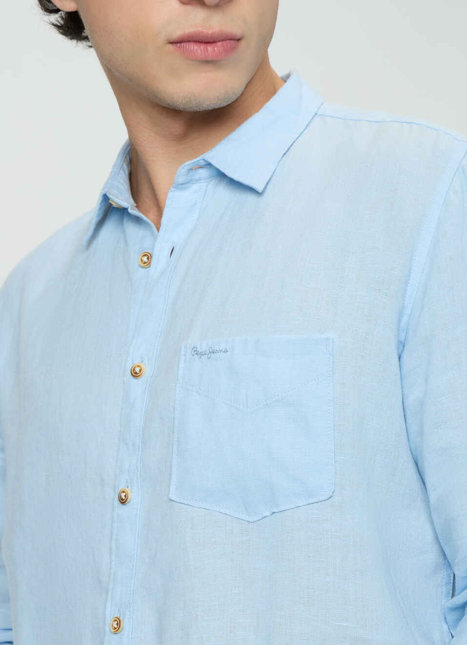 Men Sky Blue Pure Linen Full Sleeve Shirt, , large image number 6