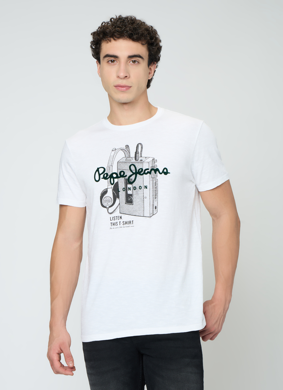 Men White Graphic Slim Fit T-shirt, , large image number 1
