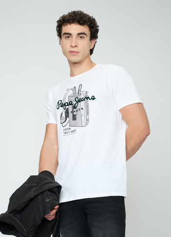 Men White Graphic Slim Fit T-shirt